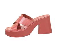 Sandalias de mujer elegantes zapatillas de verano de moda con tacón alto de bloque punta cuadrada para mujeres conscientes del estilo, rojo, 41 EU