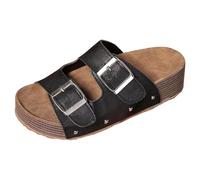 Sandalias de mujer genéricas de cuero doble para mujer, cómodas, suela de corcho, estilo retro, transpirables, disponibles en varios colores. Sandalias Bohemia Perla Cuero Zapatos, Le Noir, 37.5 EU