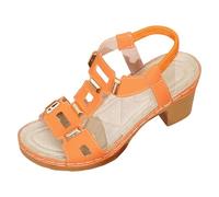 Sandalias de mujer genéricas gruesas para mujer, punta abierta, zapatos de boda y cortejo nupcial sandalias bohemia perla cuero zapatos gancho ante tacón cuña para boda playa, naranja, 37.5 EU