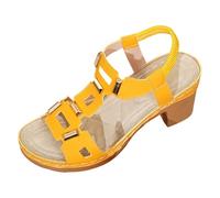 Sandalias de mujer genéricas gruesas para mujer, punta abierta, zapatos de boda y cortejo nupcial sandalias bohemia perla cuero zapatos gancho ante tacón cuña para boda playa, amarillo, 41 EU