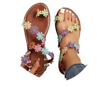 Sandalias de mujer informales de encaje con flores, sandalias planas con puntera romana, sandalias romanas, sandalias de dedo del pie, sandalias de flores, gladiador, sandalias de playa, zapatos de