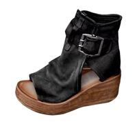 Sandalias de mujer Sandalias de cuña altas plataforma para mujer, moda y casual Bohemia Perla Cuero Zapatos,Sandalia Compensee Verano Zapatos de Cuero de las Mujeres Escarpin Pequeño Zapatos, Le Noir