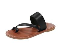Sandalias de Mujer Sandalias Mujer Verano Planas Planas Ligeras Punta Abierta Cómoda Tanga Color Sólido Casual Playa Sandalia Plana Zapatillas Ortopedicas Verano (Black,40)