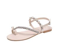 Sandalias de mujer talla 5 Reino Unido a la moda de verano con perlas decorativas con cierre de cuero con puntera para mujer, talla 6 2025, beige, 39.5 EU