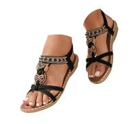 Sandalias de mujer traseras con diamantes de imitación, sandalias glamour, brida elástica para tobillo, zapatos de playa casuales bohemios para mujer cómodos para pies Sandalia mujer caminar, Le Noir