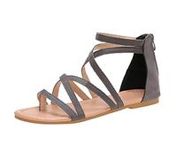 Sandalias de Mujer Verano Zapatos Fiesta Comodos Sandalias Breathable de Mujeres Zapatos Abiertos Dedo En La Playa Zipper Fashion Flat Verano Mujer Comodas Vestir (Grey,42)