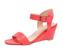 Sandalias de mujer zapatos hebilla novela correas sólidas sandalias de moda cuñas mujeres talón sandalias mujer, Rojo sandía, 37 EU