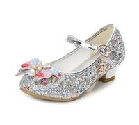 Sandalias de niña Elegantes Cristal Bling Zapatos para Fiesta de Baile Diario Cómodos Tacones Bajos para Niñas de 4 a 16 Años, plata, 27.5 EU 3X-Estrecho