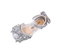 Sandalias de niña para niños 2026 Primavera Niños Niñas Planos Perla Zapatos de Cristal Arco Princesa Zapatos de Color Sólido Elegante Casual Brillo Zapatos de Verano, plata, 27.5 EU