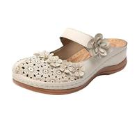 Sandalias de Pala Mujer Sandalia Cuña Comoda Sandalias de Mujer Comercio Exterior Pantuflas Europa Y Unidos Talla Grande Retro Plana Con Rosa Palo Ortopedicas (White 43)