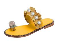 Sandalias de perlas elegantes con purpurina para mujer, con suela de goma, antideslizantes, de verano, para playa, cómodas, informales, ligeras, transpirables, para ducha en interiores, Amarillo, 40