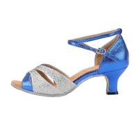 Sandalias de pescador para mujer de 9 a 5,5 cm, tacón medio, cómodas, zapatos de baile latino, Blue, 39.5 EU