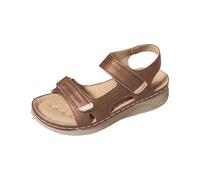 Sandalias de piel con tacón de cuña para mujer, a la moda, informales, suela suave, zapatos para caminar, uso diario, sandalias romanas con puntera abierta, sandalias ligeras de ajuste ancho con