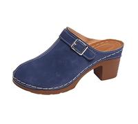 Sandalias de piel de ante retro para mujer, talla 5, con hebilla y correa, Blue, 37.5 EU