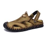 Sandalias de piel para hombre, talla grande, zapatos de verano con punta cerrada protegidos, dos usos, desnudos con cortes calados, mulas y zuecos con brida trasera, suela escalada - exterior, playa