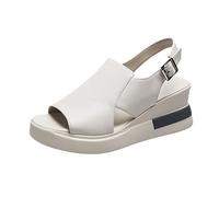 Sandalias de piel para mujer, elegantes y elegantes con diseño de peep toe, sandalias de cuña, sandalias de plataforma con hebilla y suelas huecas suaves, sandalias de verano con correa al tobillo