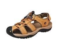 Sandalias de piel sintética con cordones elásticos para hombre, con puntera cerrada, ligeras, informales, para senderismo, playa, Amarillo, 39 2/3 EU