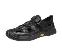 Sandalias de piel sintética para hombre, calzado casual de verano, ligeras, puntera cerrada, sandalias de pescador, ajustables, con gancho y bucle, zapatos para caminar, color negro, marrón y gris