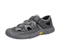 Sandalias de piel sintética para hombre, calzado casual de verano, ligeras, puntera cerrada, sandalias de pescador, ajustables, con gancho y bucle, zapatos para caminar, color negro, marrón y gris