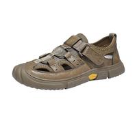 Sandalias de piel sintética para hombre, calzado casual de verano, ligeras, puntera cerrada, sandalias de pescador, ajustables, con gancho y bucle, zapatos para caminar, color negro, marrón y gris