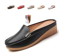 Sandalias de piel sintética para mujer, sin cordones, suaves, ligeras, sin espalda, para mujer, Negro , 40 EU