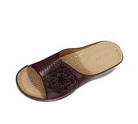 Sandalias de plataforma de cuña con puntera abierta de piel para mujer, de color sólido, con diseño de flores, para mujer, Purple, 38.5 EU
