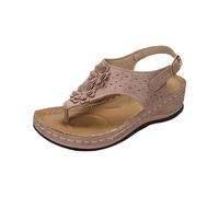 Sandalias de plataforma de cuña para mujer, cómodas, ortopédicas, puntera abierta, sandalias de verano con plataforma antideslizante, zapatos de playa, sandalias de cuero con soporte de arco, Red, 5.5
