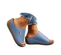 Sandalias de plataforma de cuña para mujer, puntera abierta, sin cordones, de una sola banda, tacones elegantes, cómodas pantuflas de verano, azul claro, 40 EU