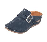 Sandalias de plataforma de gran tamaño para mujer, estilo plano, sin espalda, con una correa, para dormitorio, puntera abierta, leopardo, Blue, 40 EU