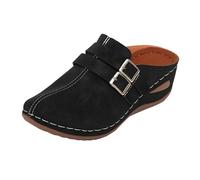 Sandalias de plataforma de gran tamaño para mujer, estilo plano, sin espalda, con una correa, para dormitorio, puntera abierta, leopardo, Black, 38 EU