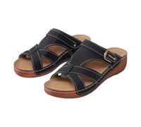 Sandalias de plataforma gruesa para mujer, puntera abierta, sandalias antideslizantes ligeras, zapatos de caminar resistentes al desgaste para citas de cine y reuniones de ocio, Black, 40.5 EU