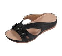 Sandalias de plataforma ortopédica para mujer, diseño floral, con correa en T, soporte de arco, sandalias ligeras, informales, antideslizantes, con tiras, Black, 37 EU