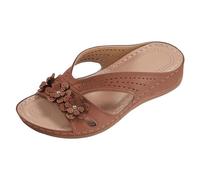 Sandalias de plataforma ortopédica para mujer, diseño floral, con correa en T, soporte de arco, sandalias ligeras, informales, antideslizantes, con tiras, Brown, 37 EU
