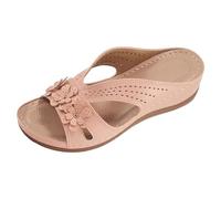 Sandalias de plataforma ortopédica para mujer, diseño floral, con correa en T, soporte de arco, sandalias ligeras, informales, antideslizantes, con tiras, para primavera, Pink, 37.5 EU