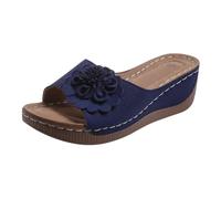 Sandalias de plataforma ortopédica para mujer, diseño floral, con tacón de cuña, soporte de arco, sandalias ligeras, informales, antideslizantes, con tiras, zapatos de primavera, azul oscuro, 37 EU