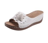 Sandalias de plataforma ortopédica para mujer, diseño floral, tacón de cuña, soporte de arco, sandalias ligeras, informales, antideslizantes, con tiras, White, 37.5 EU