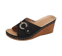 Sandalias de plataforma para mujer con correa ajustable con hebilla,suelas gruesas, zapatillas con suela de corcho, zapatos de playa plateau, sandalias negras, suela dentada antideslizante, 2 negro