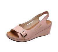 Sandalias de plataforma para mujer con correa ajustable con hebilla,suelas gruesas, zapatillas con suela de corcho, zapatos de playa plateau, sandalias negras, suela dentada antideslizante, 4 Rosa, 42