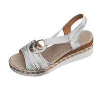 Sandalias de plataforma para mujer con correa ajustable con hebilla,suelas gruesas, zapatillas con suela de corcho, zapatos de playa plateau, sandalias negras, suela dentada antideslizante, 10 White
