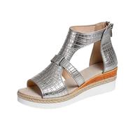 Sandalias de plataforma para mujer, con cremallera en el talón, puntera abierta, anchas, gruesas, cómodas, ligeras, informales, elegantes, retro, para caminar al aire libre, playa, Silver, 37 EU