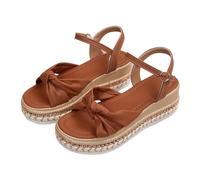 Sandalias de plataforma para mujer, con nudo de lazo, correa de tobillo, puntera abierta, zapatos de verano para caminar, cómodas formas planas para vacaciones, playa, fiesta, Brown, 39.5 EU
