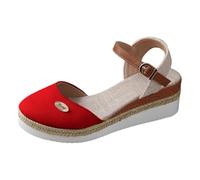 Sandalias de plataforma para mujer con tacón bajo Tacón bajo Elegante bloque de color Espadrilles Sandalias de cuña Frente Cerrado Zapatos Cómodos Sandalias Casual para uso diario, rojo, 42 EU
