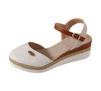 Sandalias de plataforma para mujer con tacón bajo Tacón bajo Elegante bloque de color Espadrilles Sandalias de cuña Frente Cerrado Zapatos Cómodos Sandalias Casual para uso diario, Blanco, 40 EU