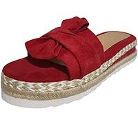 Sandalias de Plataforma para Mujer, de Verano, Zapatos Planos con Pajarita para Mujer, Zapatilla básica Informal de, Rojo, US9/EU41