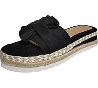 Sandalias de Plataforma para Mujer, de Verano, Zapatos Planos con Pajarita para Mujer, Zapatilla básica Informal de, Negro, US10/EU42
