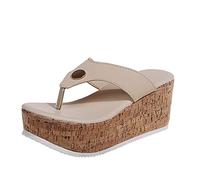 Sandalias de plataforma para mujer, sandalias con tacón de cuña, transpirables, cómodas sandalias de playa, sandalias de dedo de moda, sandalias planas con plataforma, beige, 41 EU