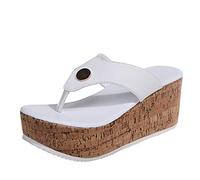 Sandalias de plataforma para mujer, sandalias con tacón de cuña, transpirables, cómodas sandalias de playa, sandalias de dedo de moda, sandalias planas con plataforma, Blanco, 39 EU
