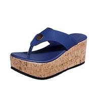 Sandalias de plataforma para mujer, sandalias con tacón de cuña, transpirables, cómodas sandalias de playa, sandalias de dedo de moda, sandalias planas con plataforma, azul, 38 EU