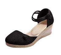 Sandalias de plataforma para mujer, sandalias de lino trenzado, sandalias de paja, alpargata, sandalias de cuña con cáñamo de punto, sandalias de tobillo ultraligeras, zapatos cómodos, informales