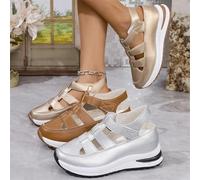Sandalias de plataforma para mujer, zapatos ortopédicos con soporte de arco 2025, suela gruesa suave, hueca, transpirable, puntera cerrada, sandalias casuales de ajuste ancho, zapatos con puntera